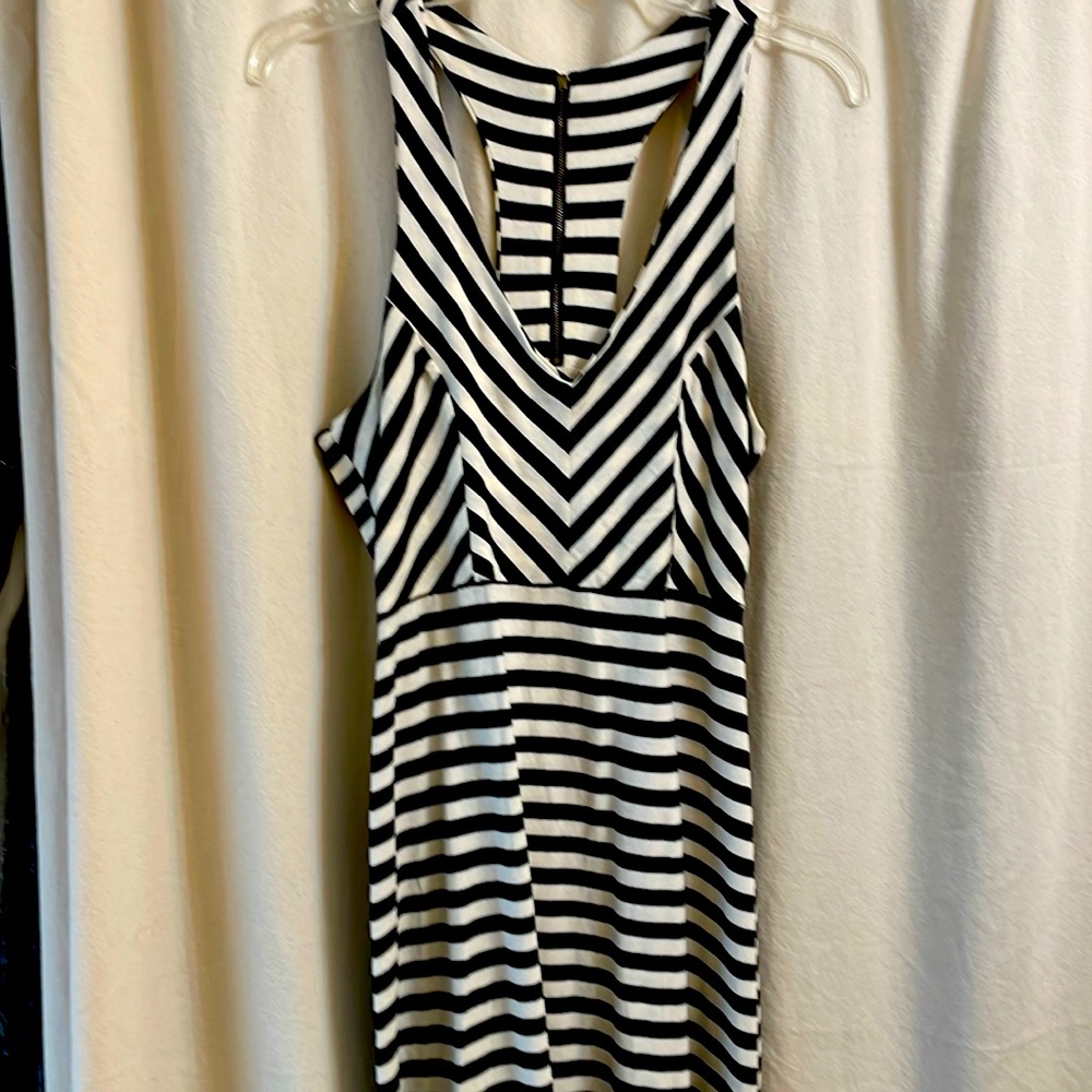 Black and white striped knit sleeveless dress